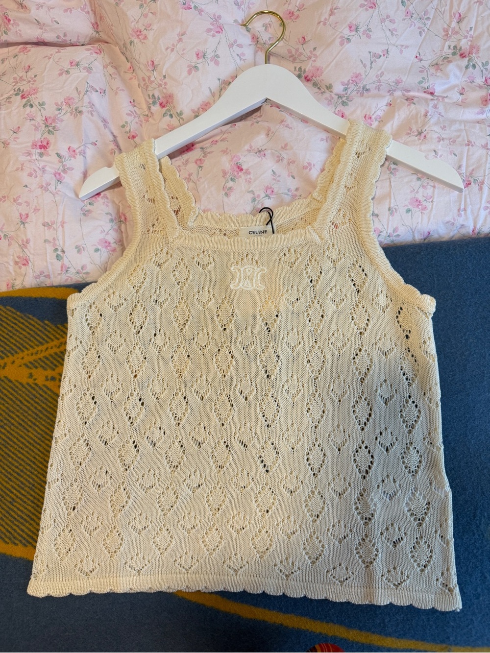 Celine Cream Crochet Knit Camisole Tank